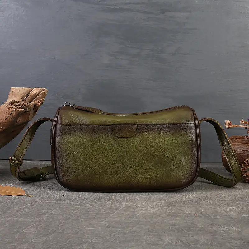 Handmade Women's High Sense Niche Shoulder Top Layer Cowhide Messenger Bag