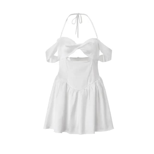 Women's Waist Slimming American Style Trend Solid Color Dress White - Shop at LoveMi