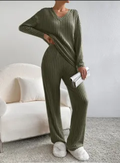 Women's Straight-leg Pants Elegant Loose Suit - Dark Army Green - View 1