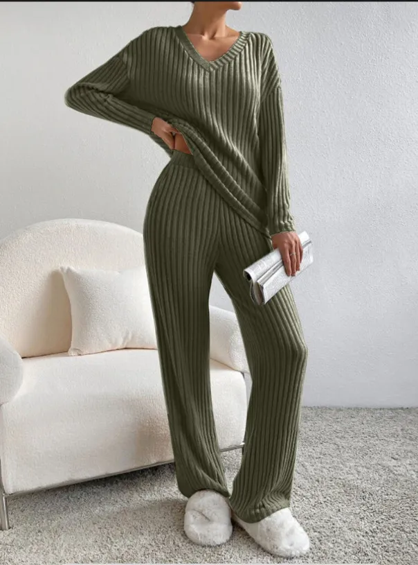 Women's Straight-leg Pants Elegant Loose Suit - Dark Army Green