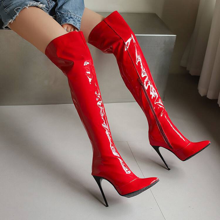 Womens Pointed-Toe Metal Stiletto Boots Elegant Versatile And Long-Style