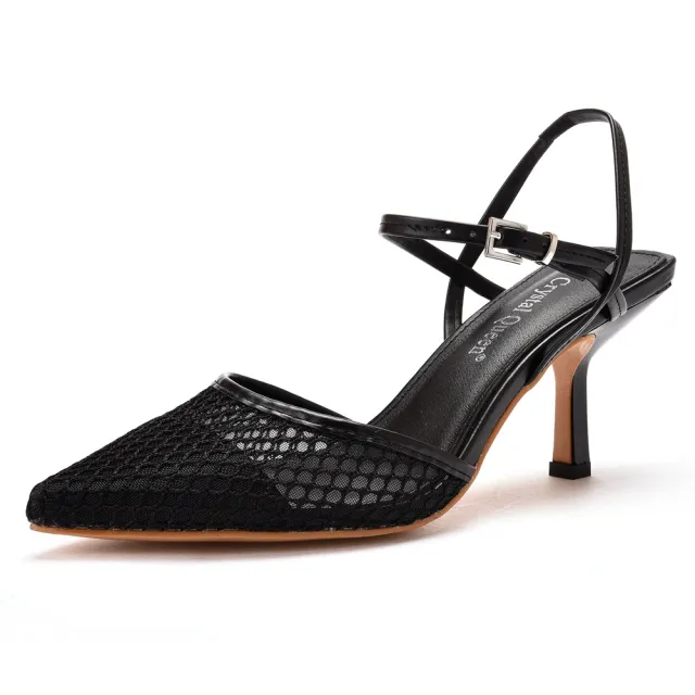 7cm Mesh Breathable Low cut Pointed Sandals Black - Shop at LoveMi
