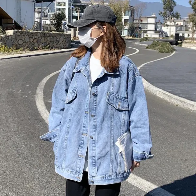 Denim Jacket Loose Korean Style Style Casual Jacket Blue - Shop at LoveMi