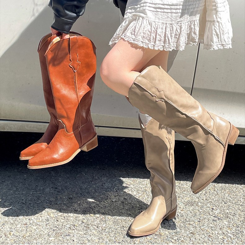 Retro Sophisticated Chunky-heel Pointed-toe Western Cowboy Boots
