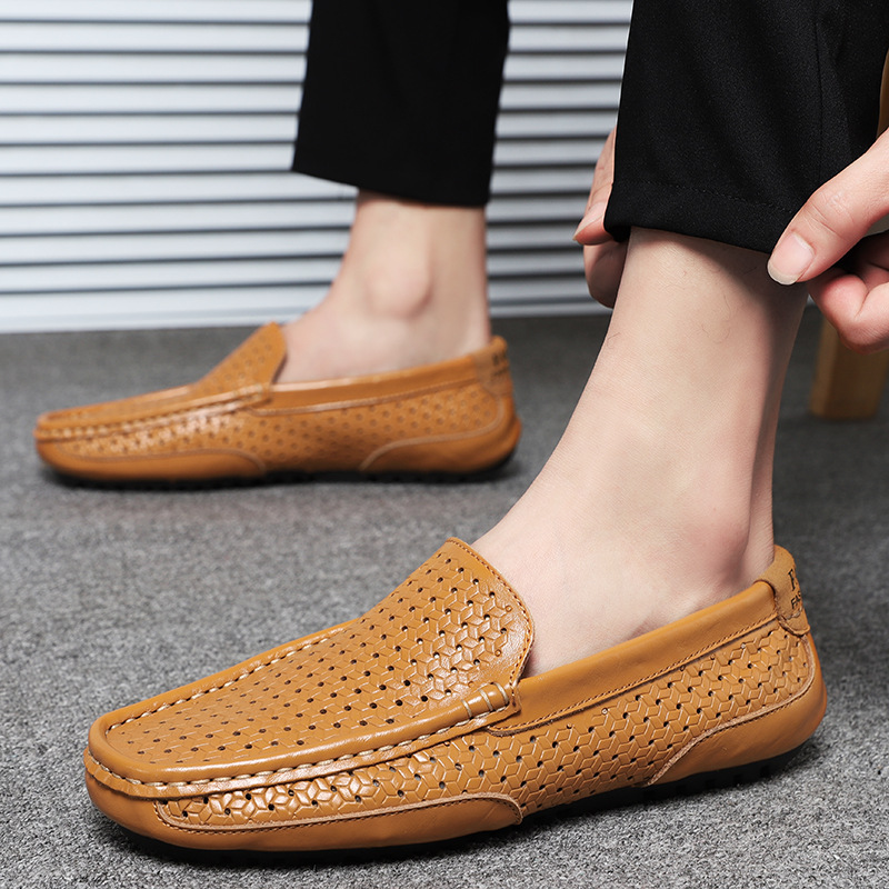 SpringAutumn Hollowed-out Loafers For Men, Breathable, British Style