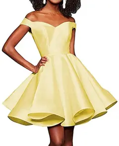 Off-the-shoulder Short Slimming Satin Ball Dress - Yellow - View 1