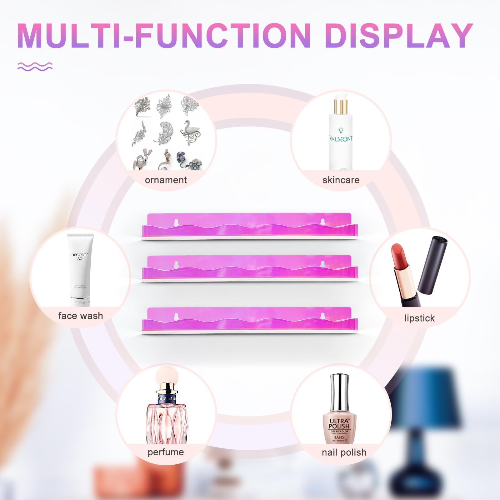 Colorful Acrylic Wall-Mounted Office Shelf Nail Polish And Manicure Display Rack