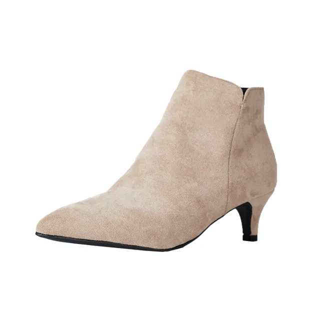Suede Stiletto Heel Ankle Boots Pointed toe Ankle Boots Beige - Shop at LoveMi