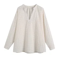 Women's Dignified Hollow Embroidered Shirt And Shorts Suit - Shirt - View 1