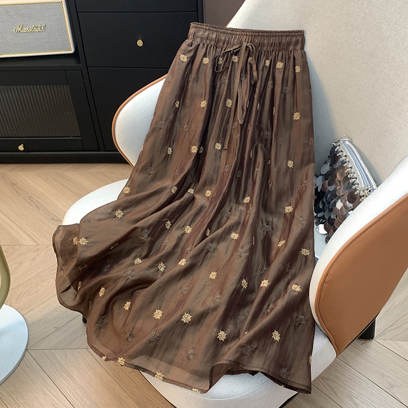 Simple Double-layered Breathable Mid-length Skirt With An Elastic Waist