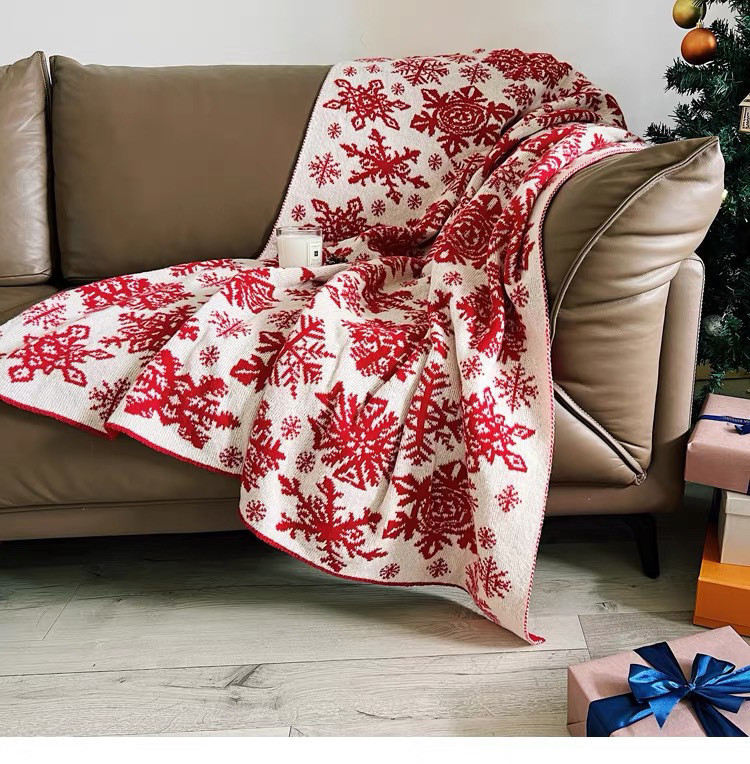 Title 12, Nordic Knitted Snowflake Blanket Decorative Bla...