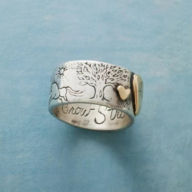 Fashionable Distressed Ring With Engraved Symbols