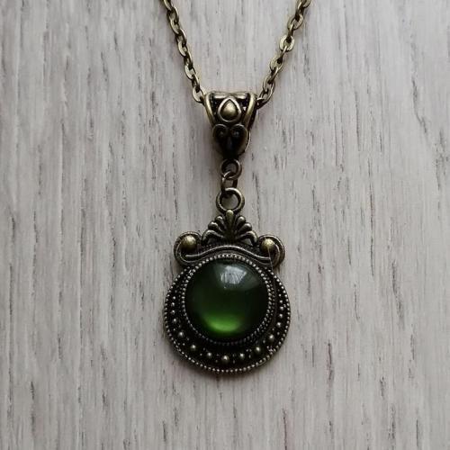 Gothic Bronze Green Stone Pendant