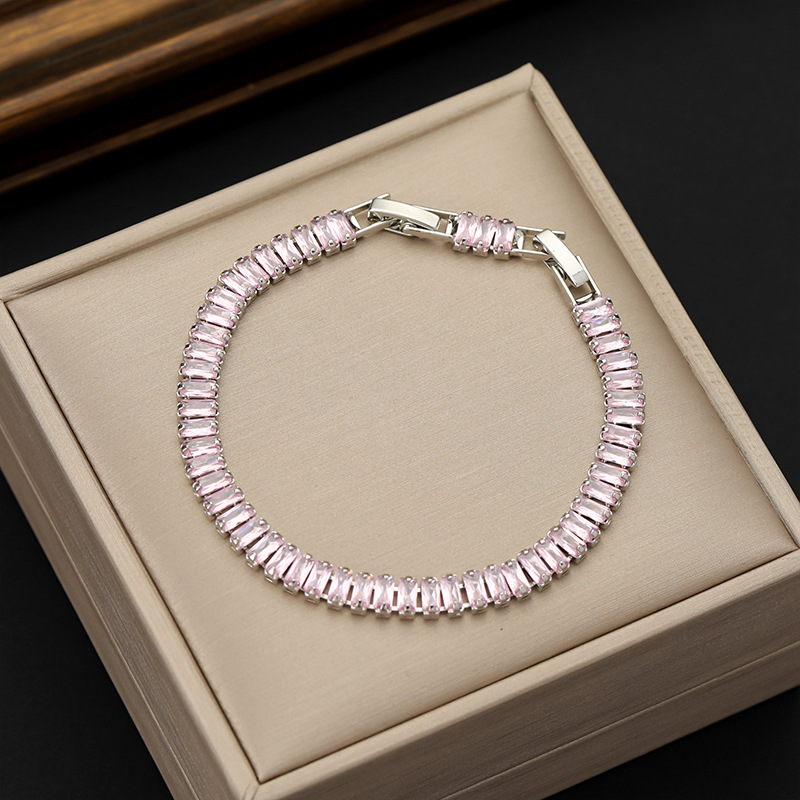 Rectangular Zircon Bracelet Extended Buckle Adjustable Length Tennis Chain