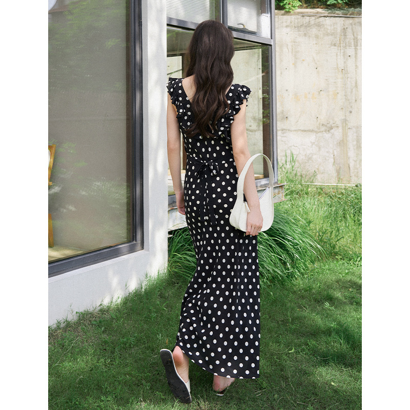 V neck Double sided Wear Polka Dot Printed Silk Dress Summer Polka Dot - Shop at LoveMi
