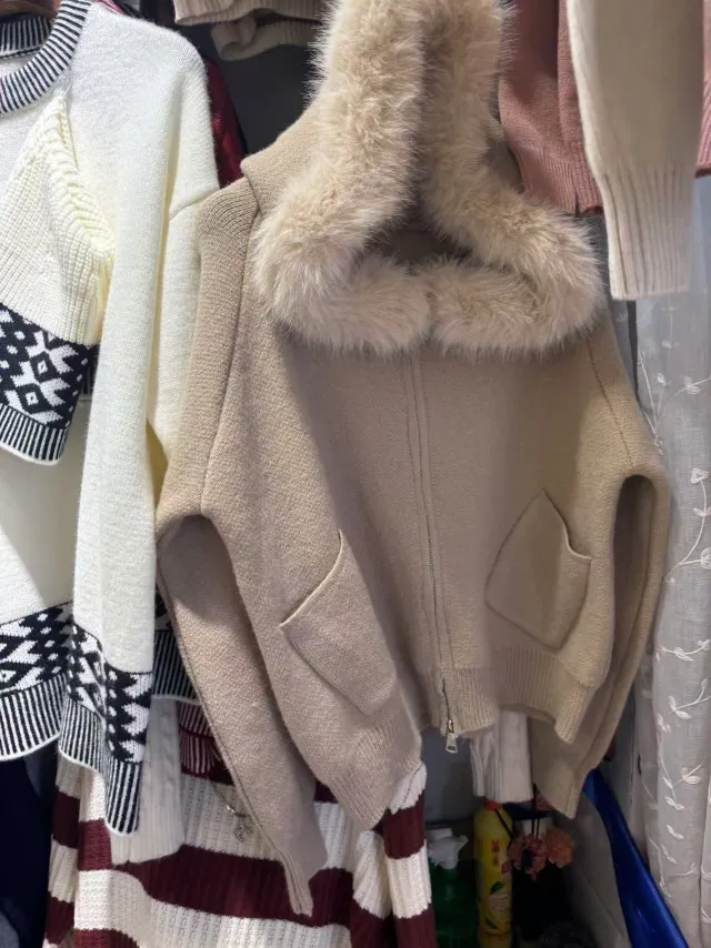 Thickened Hooded Large Fur Collar Knitted Women's Clothing Loose Casual Sweater Camel - Shop at LoveMi