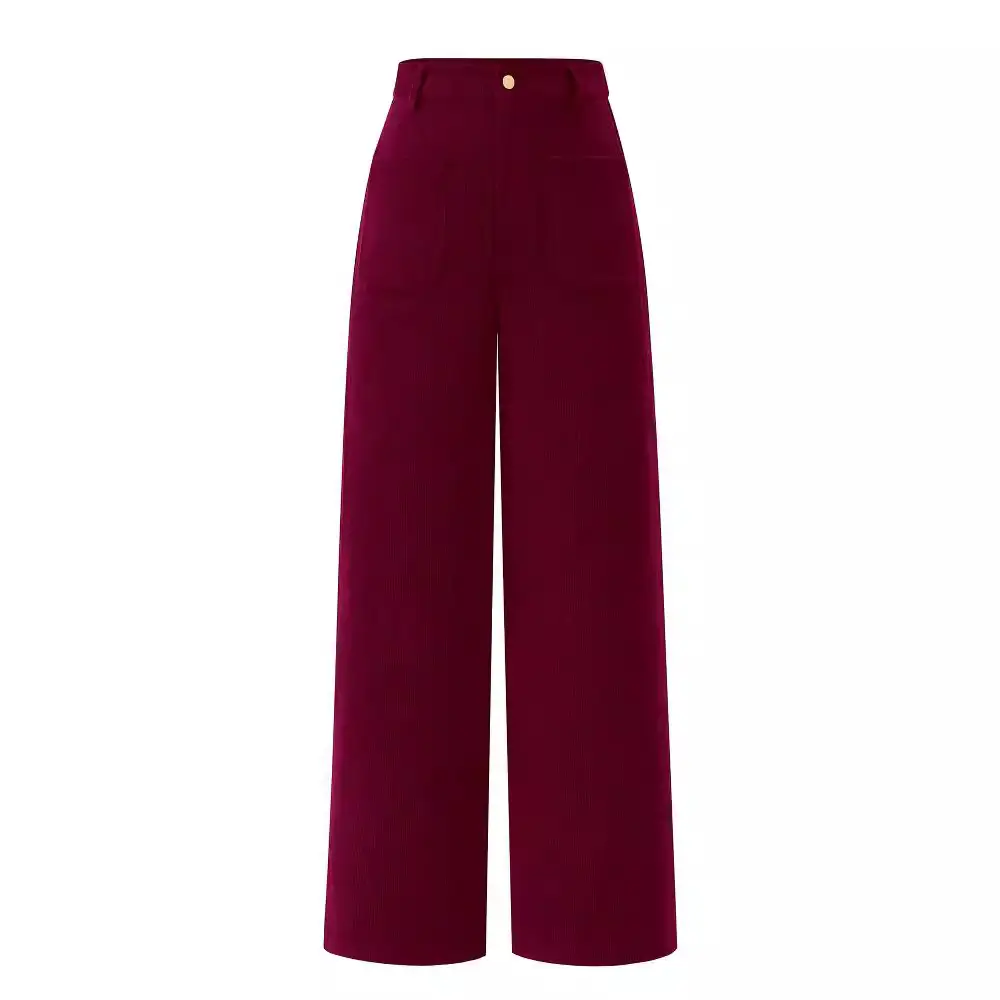 Stretch High Waist Button Wide Leg Pants