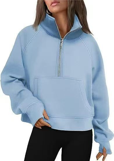 Fleece Loose Half Zipped Stand Collar Long Sleeve Sweater — product photo 12