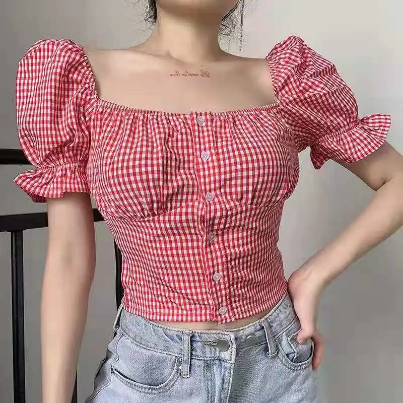 Street Hipster Red Retro Plaid Shirt - Red