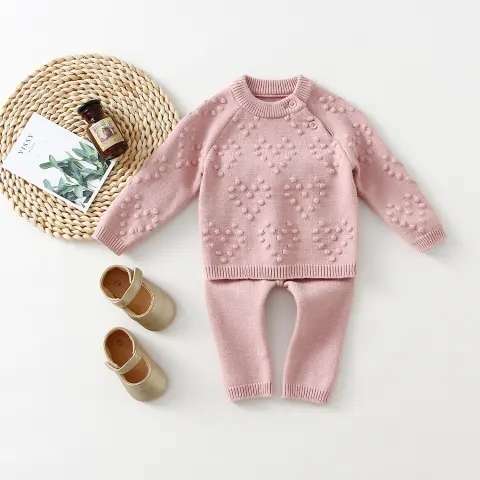 Children's Knitted Love Solid Color Sweater and Pants Set
