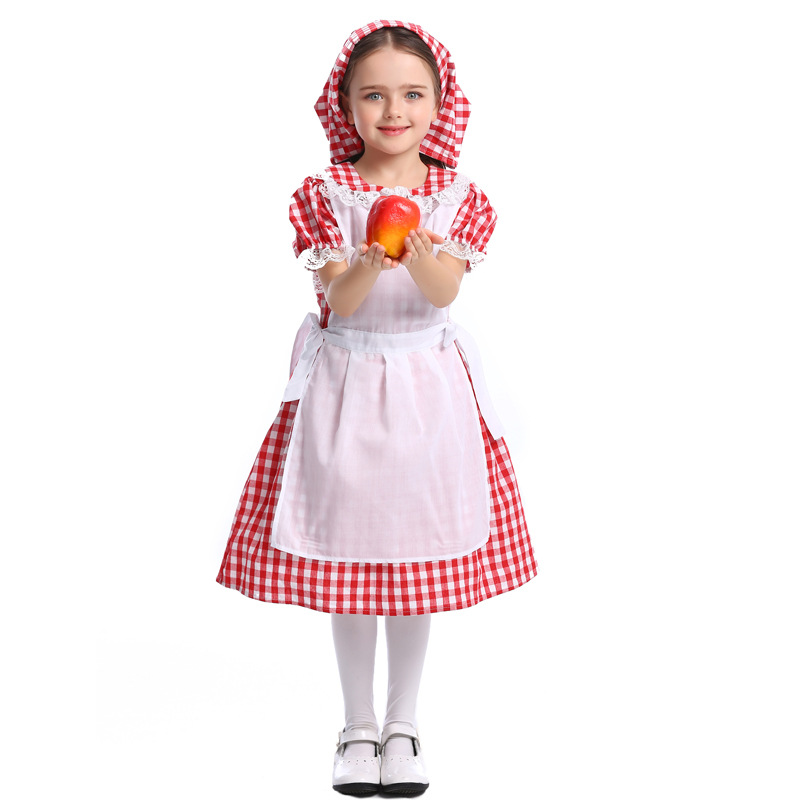 Halloween Fairy Tale Cosplay Lace Red Plaid Beer Outfit Little Maid Farm Costume