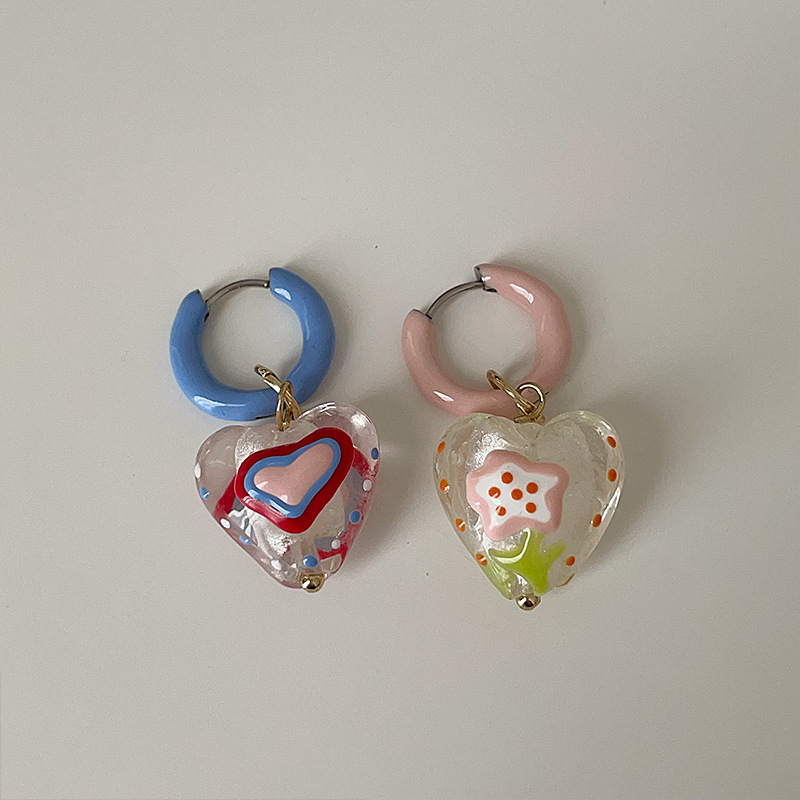 Asymmetric Design Dripping Transparent Heart-shaped Earrings