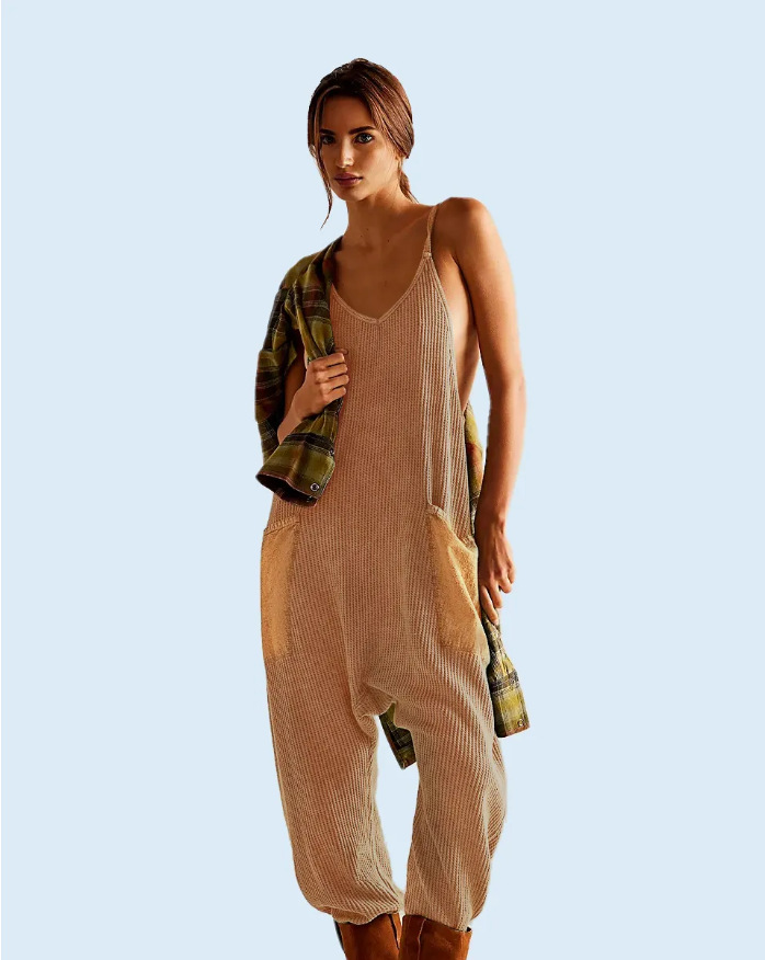 Solid Color Casual Suspender Trousers Women - Image 9