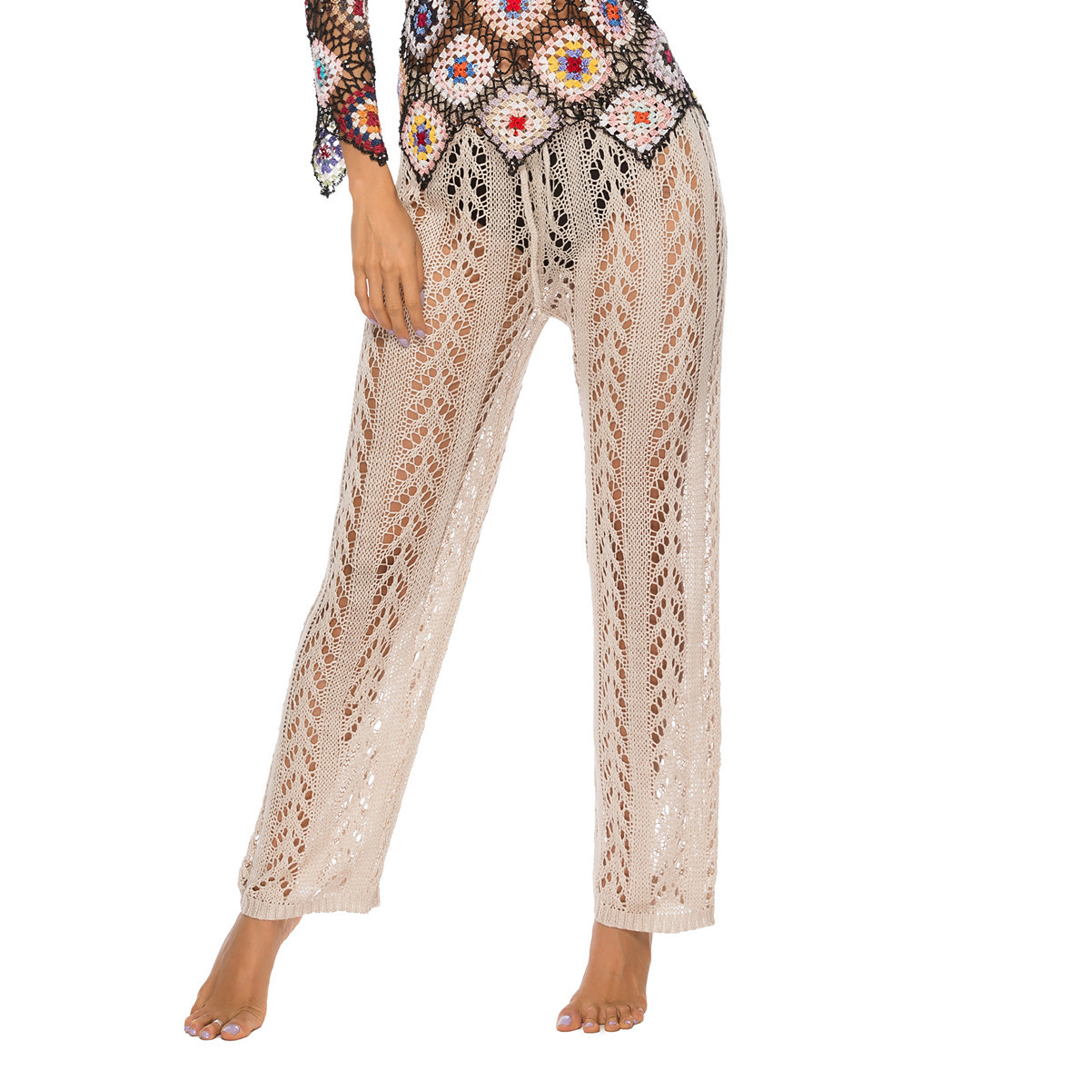 Womens Hollowed-Out Loose Wide-Leg Pants