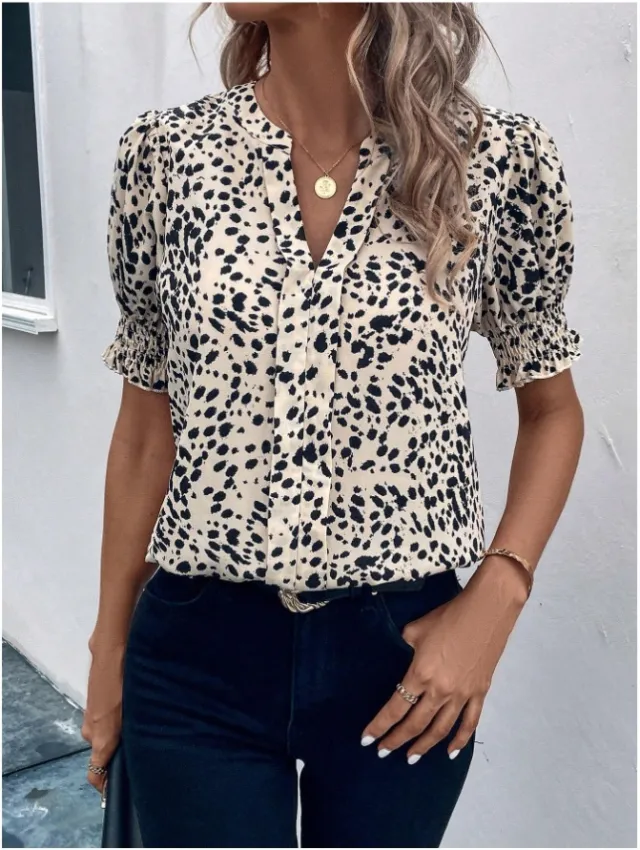 Women's V neck Short sleeved Shirt Printed 3 Colors Xl - Shop at LoveMi