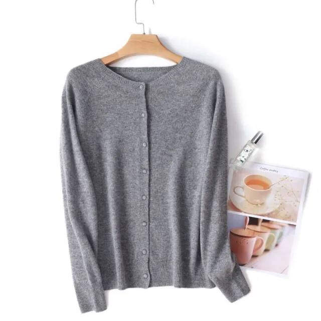 Spring And Autumn New Simple Women's Wool Round Neck Thin High grade Outerwear Knitted Coat Gray - Shop at LoveMi