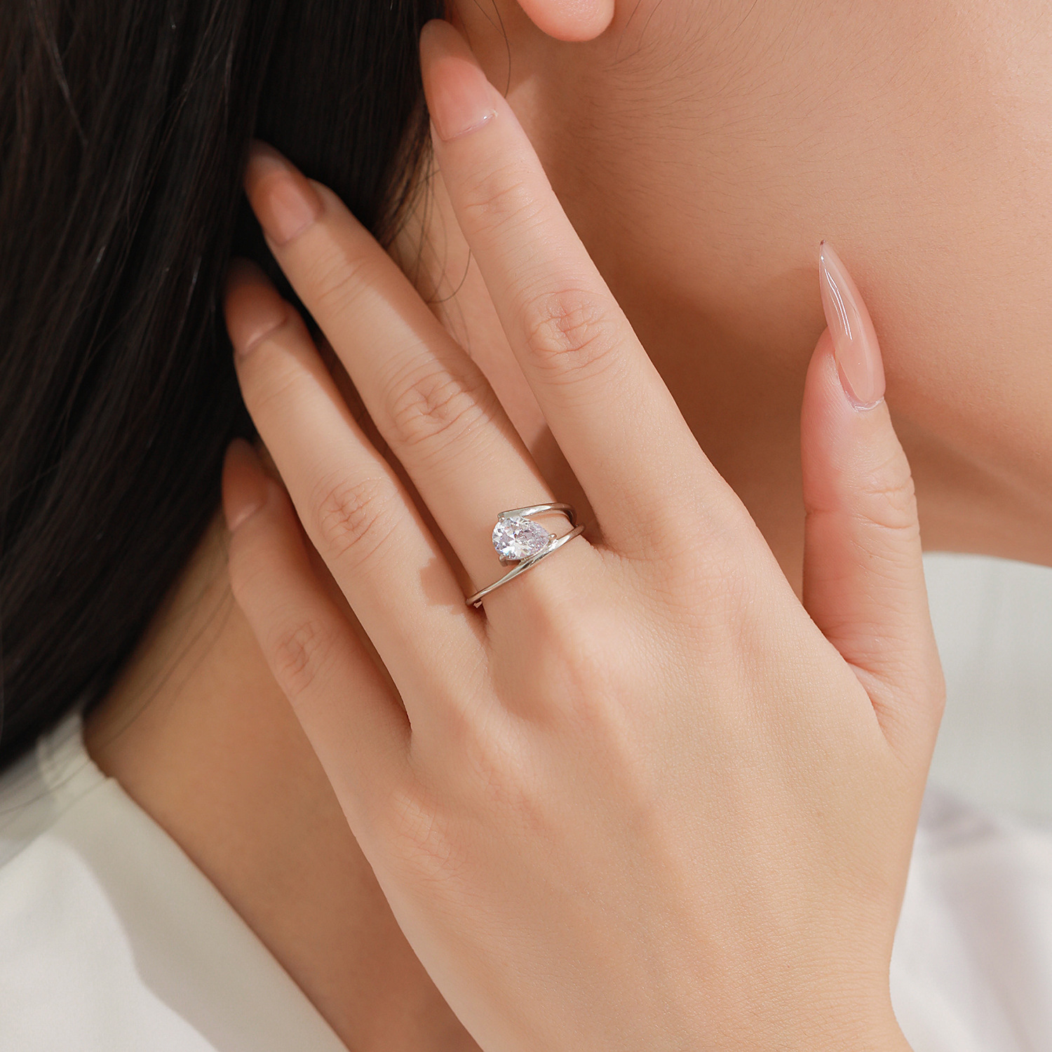 Sterling Silver Water Drop Ring, picture 2 of 3