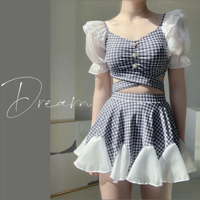 Skirt Split Houndstooth Covering Belly Thin Student Girl Black - Shop at LoveMi