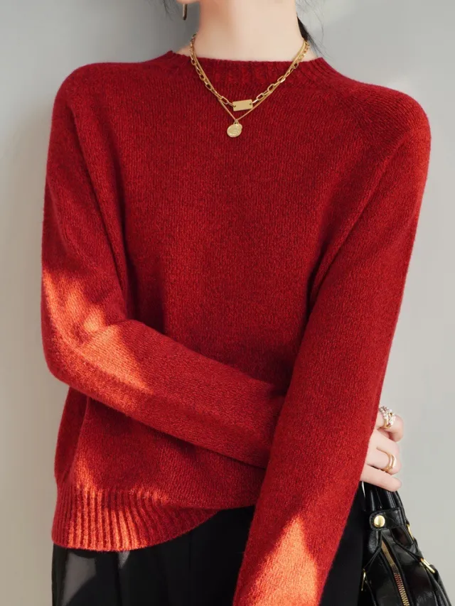 Seven pin Thickened Skin friendly Velvet Flower Yarn Sweater Classic Round Neck Elegant Red - Shop at LoveMi