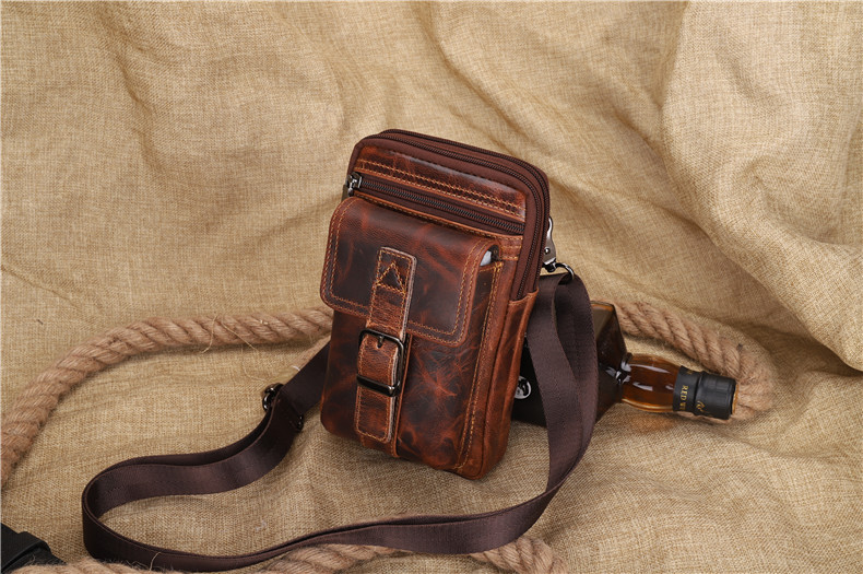 Title 3, Bolsa de ombro masculina vintage em couro Crazy...