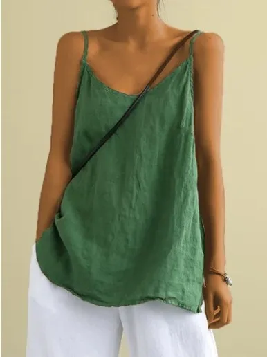 Cotton Linen Sleeveless Vest Women's Summer New Loose Cotton Linen Inner Match Sleeveless Versatile Bottoming Top Green - Shop at LoveMi