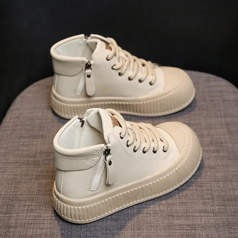 Women's Side Zipper White Shoes Casual Sports Skate Shoes