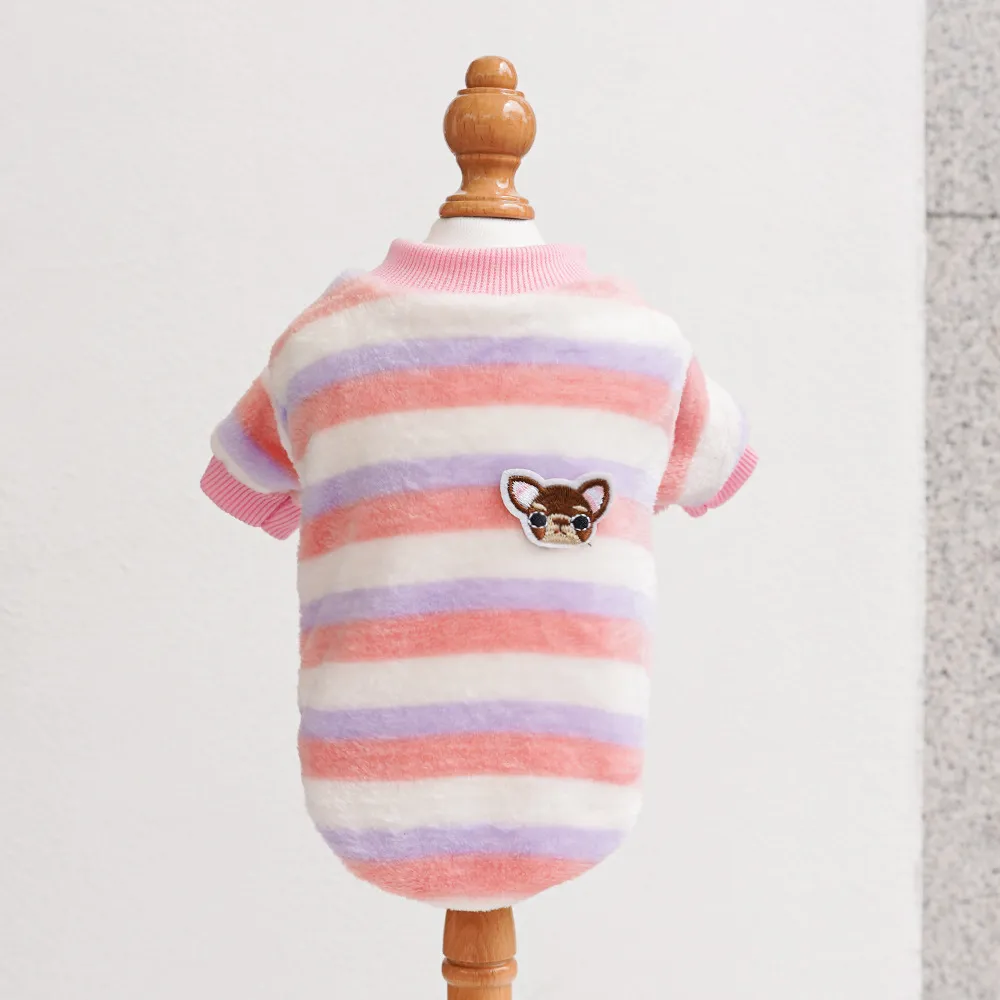 Pet Clothing Warm Embroidered Dog Cat Clothes - Purple And White Stripe