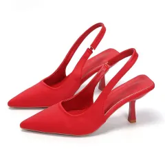 Ladies Back Empty Closed Toe Sandals - Red - View 1