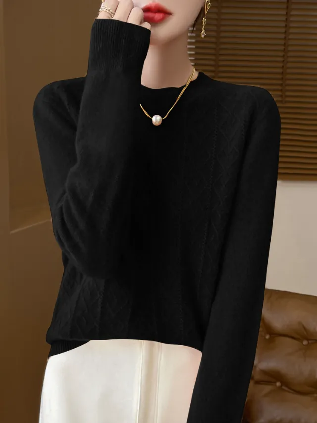 Front Line Ready made Garments Round Neck Woolen Sweater Autumn And Winter Fashion Twisted Flower Black - Shop at LoveMi