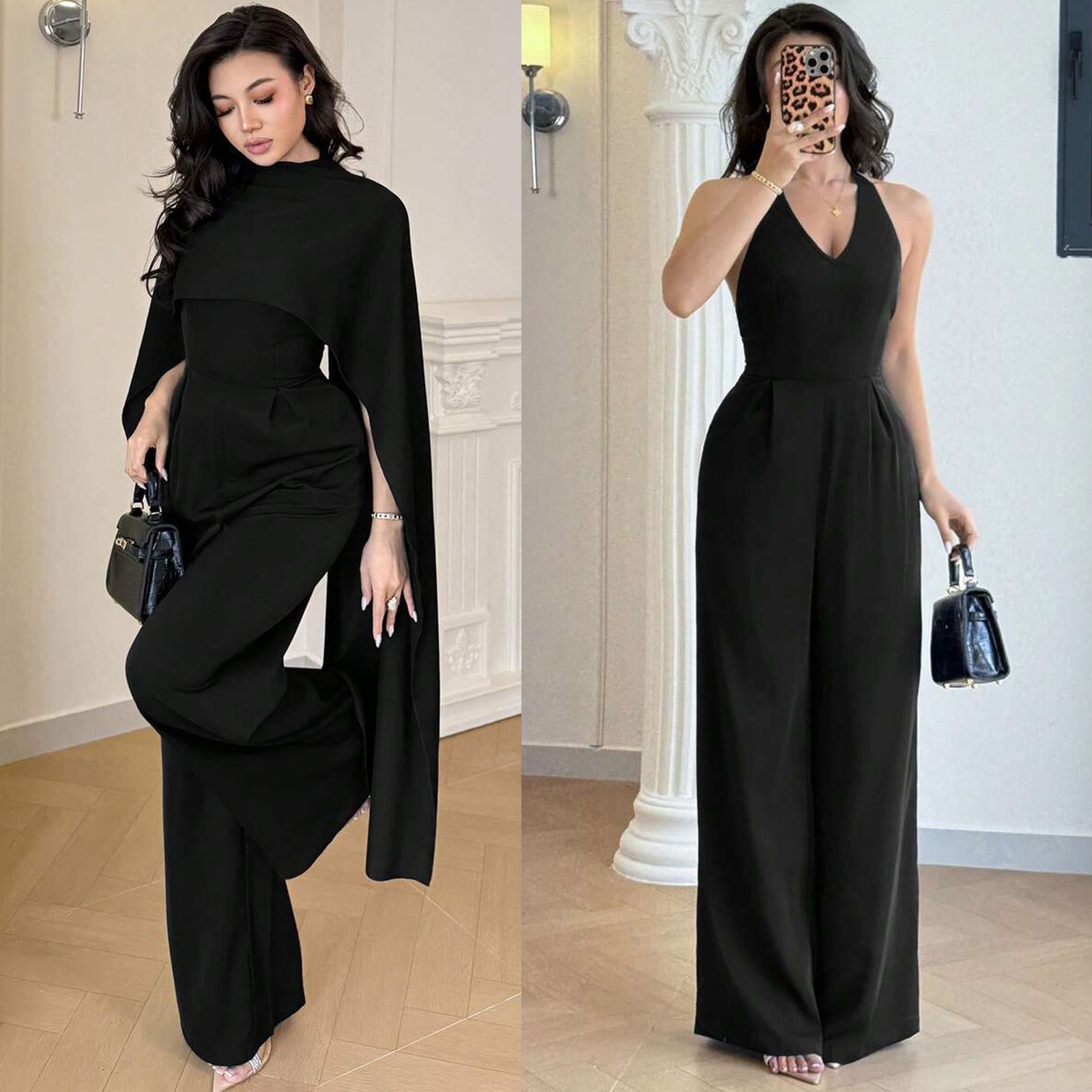 Womens Fashionable Casual Cape Jumpsuit Set 7