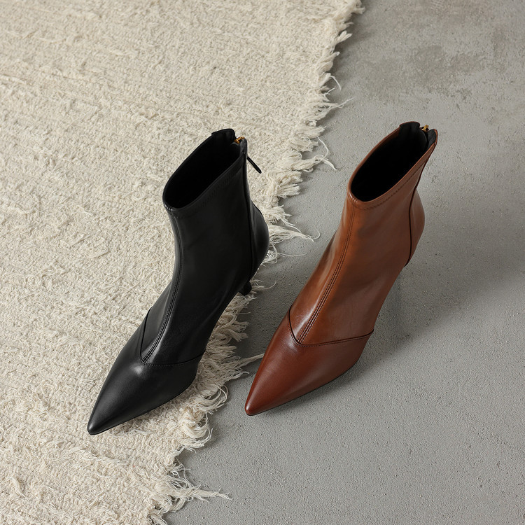 Women’s Cowhide Pointed Toe Stiletto Ankle Boots