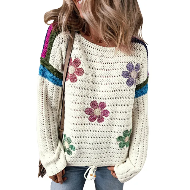 Loose Shoulder Knitted Long sleeved Top For Women Lc2724671 White - Shop at LoveMi