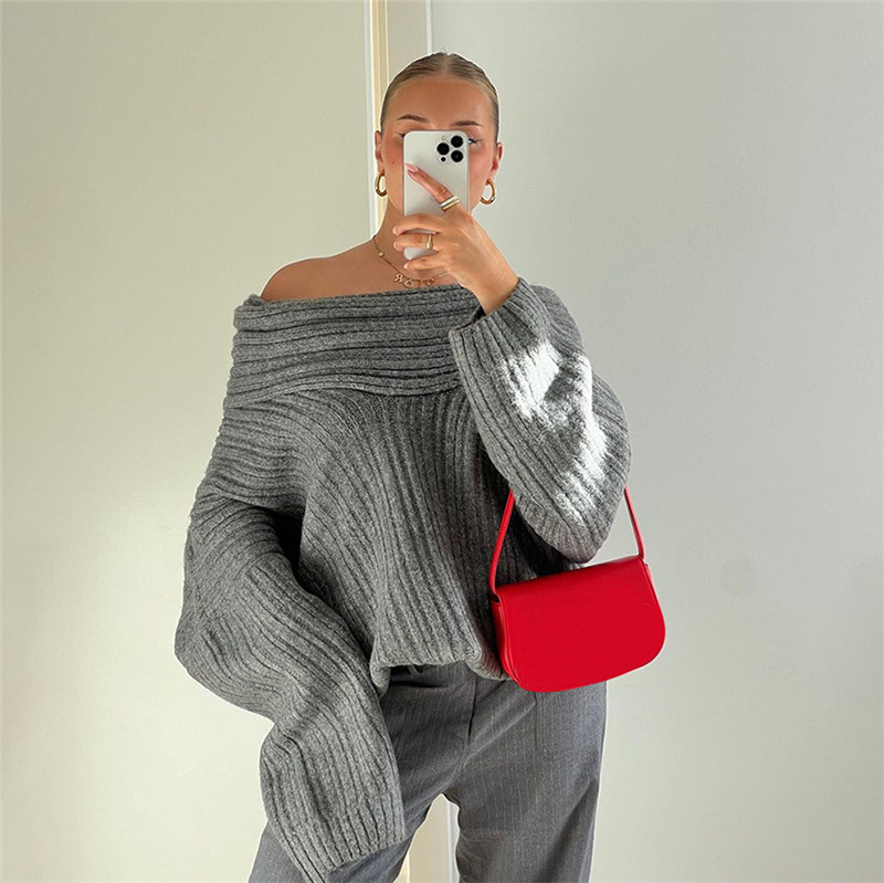 Title 18, Irregular Off-the-shoulder Long-sleeved Sweater