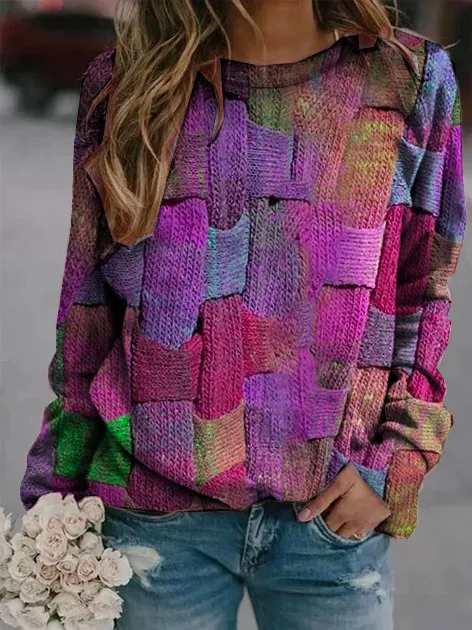 3D Printed Loose Round Neck Fashion Women's Sweater Gbh0155 6 6Xl - Shop at LoveMi