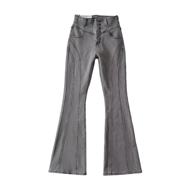 Breasted Bell bottom Pants Women's Street Stitching Gray - Shop at LoveMi