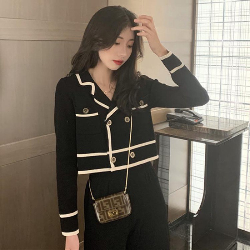 Cropped Wide-leg Pants Two-piece Fashionable Knitted Sweater