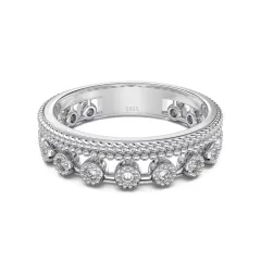 Double Row Diamond Forest Style Closed Ring - White Gold Colour - View 1