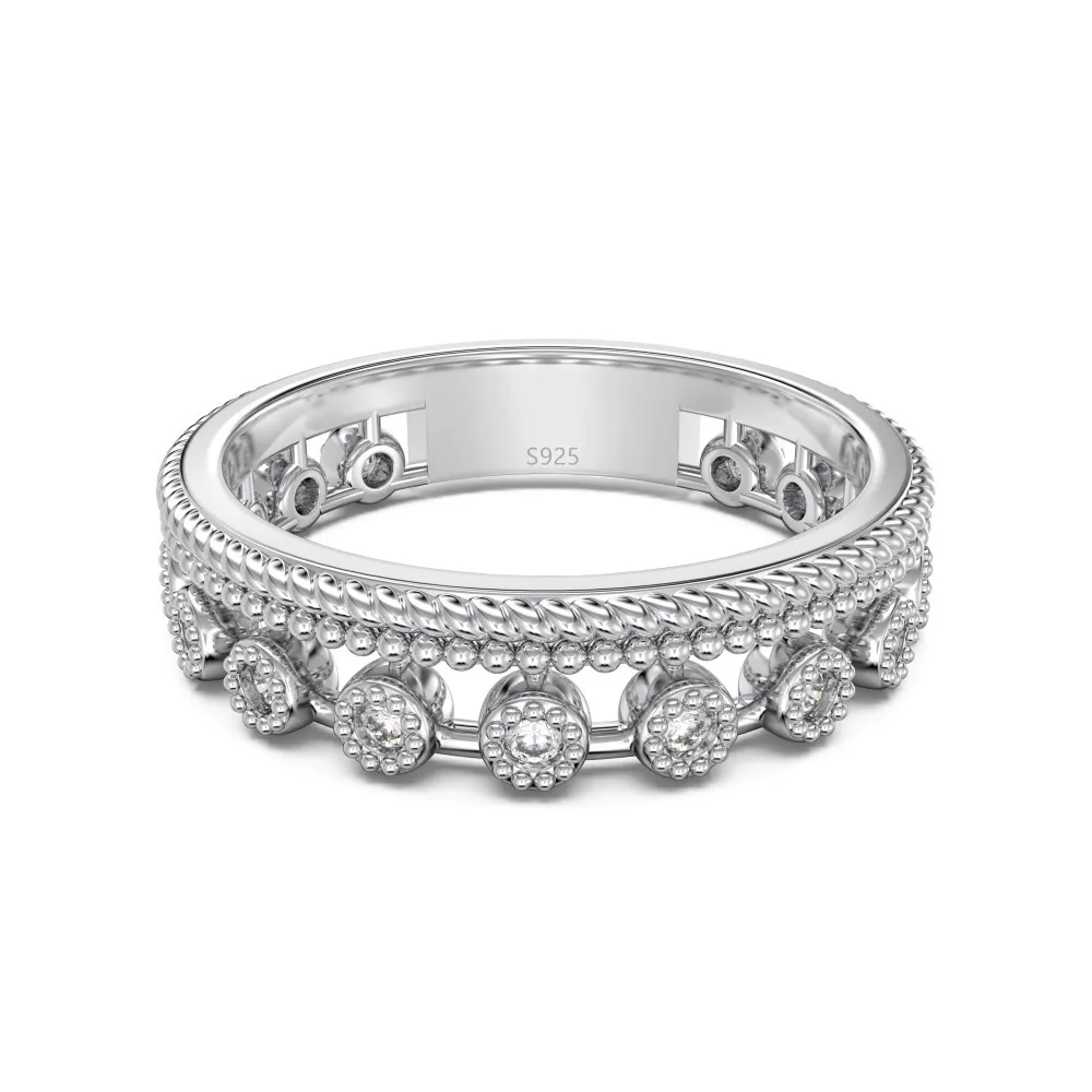 Double Row Diamond Forest Style Closed Ring - White Gold Color