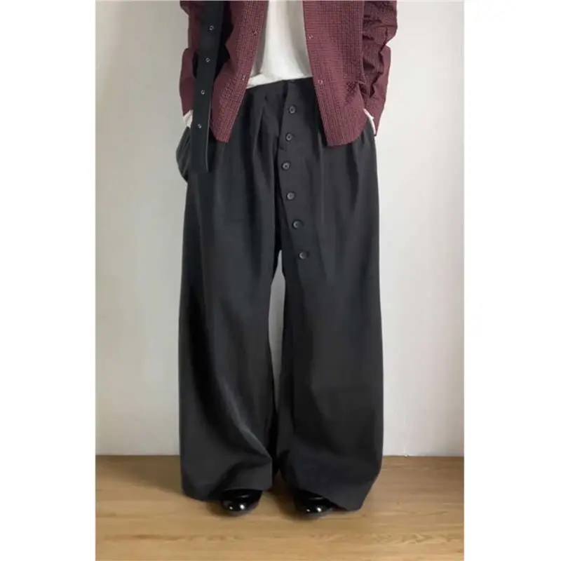 American Retro Ring Button Black Suit Pants