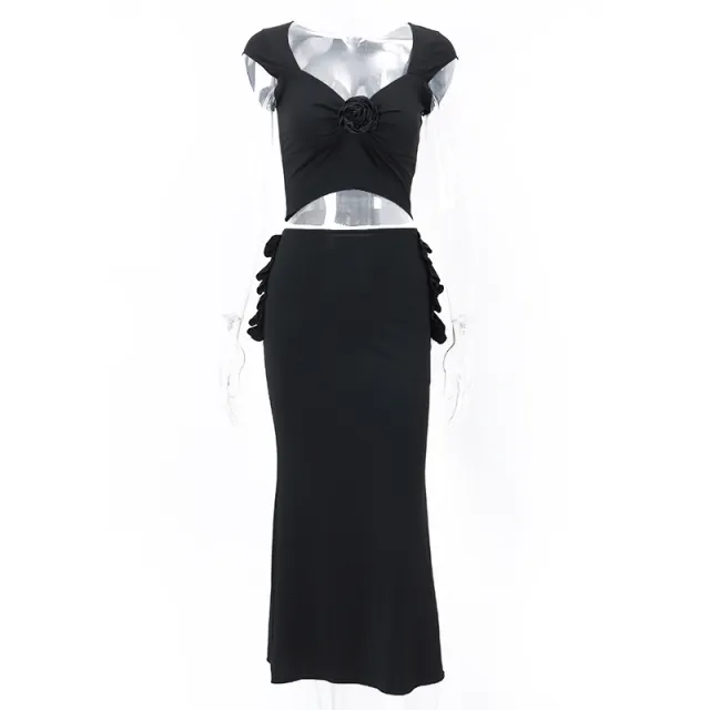 Sexy Short Sleeve Top Ruffled Slim fit Midi Dress Black - Shop at LoveMi